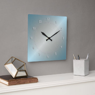 Silver and blue gradient with metallic lustre. square wall clock