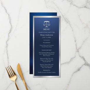 Silver and Blue Justice Logo Law School Graduation Menu