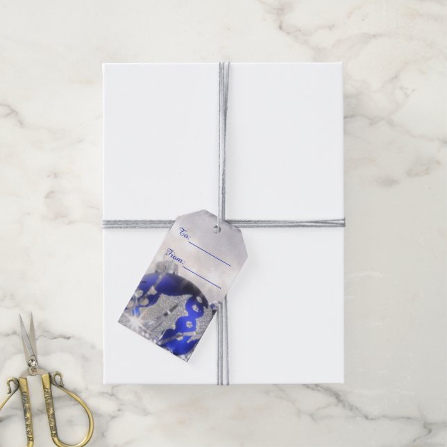 Silver And Blue Merry Christmas Gift Tag (With Twine)