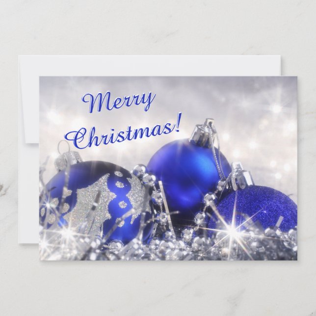 Silver And Blue Merry Christmas Gift Tag Card (Front)