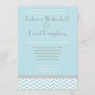 Silver and Blue Modern Chevron Wedding Invitation