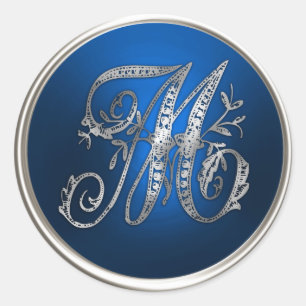 Silver and Blue Monogram M Envelope Seal