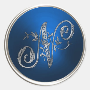 Silver and Blue Monogram N Envelope Seal