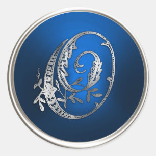 Silver and Blue Monogram O Envelope Seal