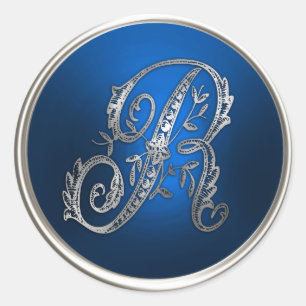Silver and Blue Monogram R Envelope Seal