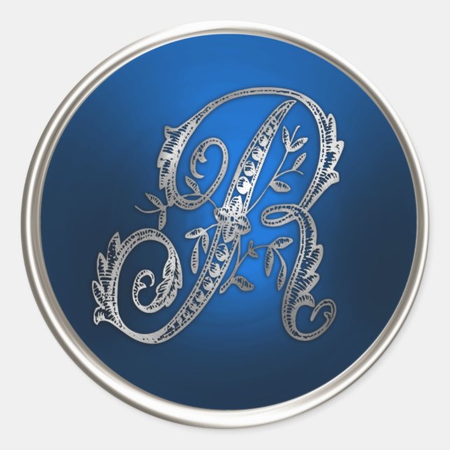 Silver and Blue Monogram R Envelope Seal (Front)