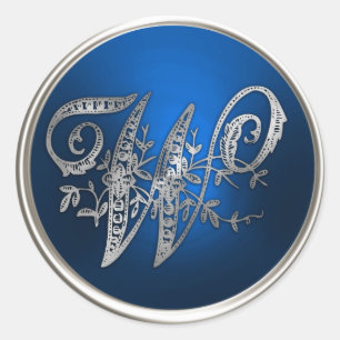 Silver and Blue Monogram W Envelope Seal