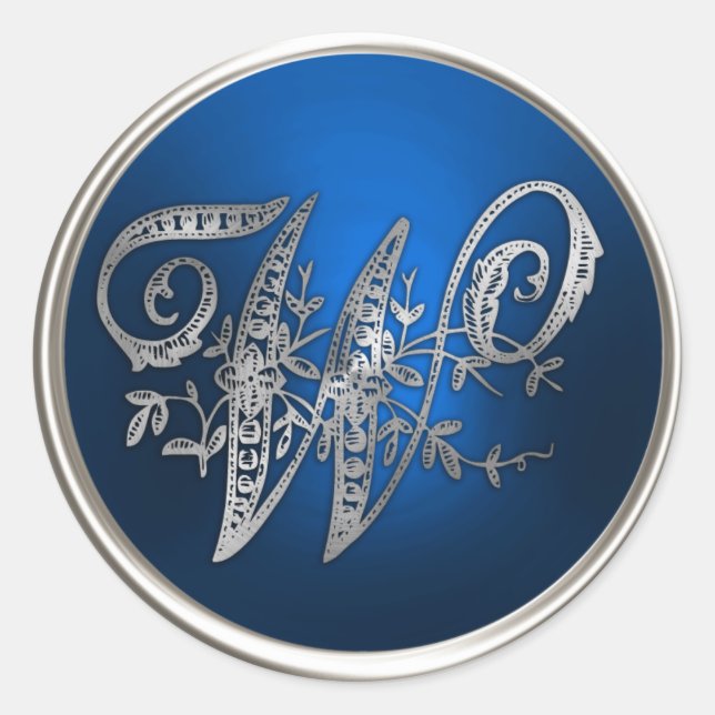 Silver and Blue Monogram W Envelope Seal (Front)