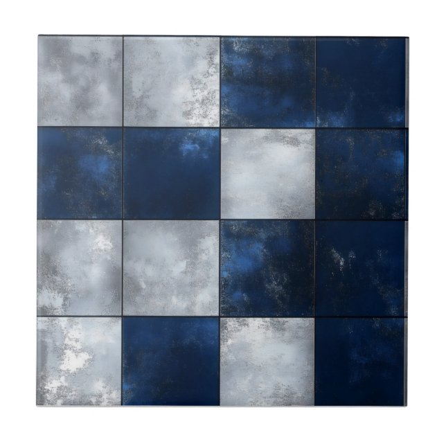Silver and Blue Pattern Tile (Front)