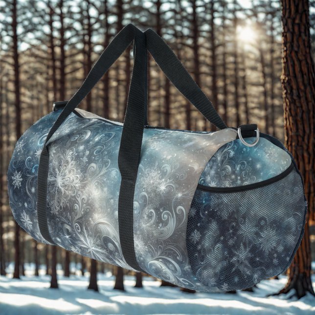 Silver and Blue Snowflake Winter Duffle Bag (Creator Uploaded)