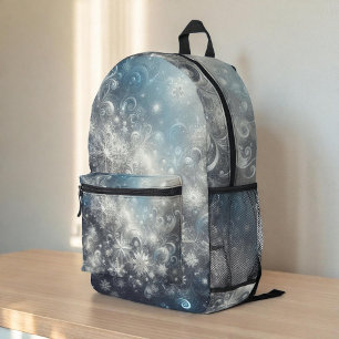 Silver and Blue Snowflake Winter Printed Backpack