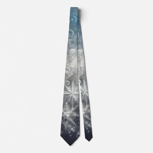 Silver and Blue Snowflake Winter Tie (Front)
