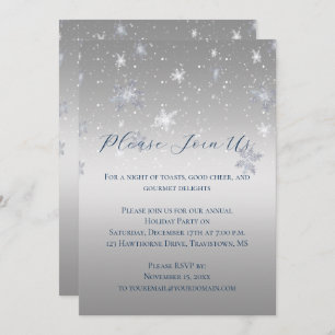 Silver and Blue Snowflakes Christmas Party Invitation