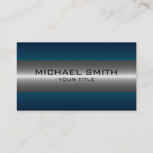 Silver and Blue Stainless Steel Look Business Card