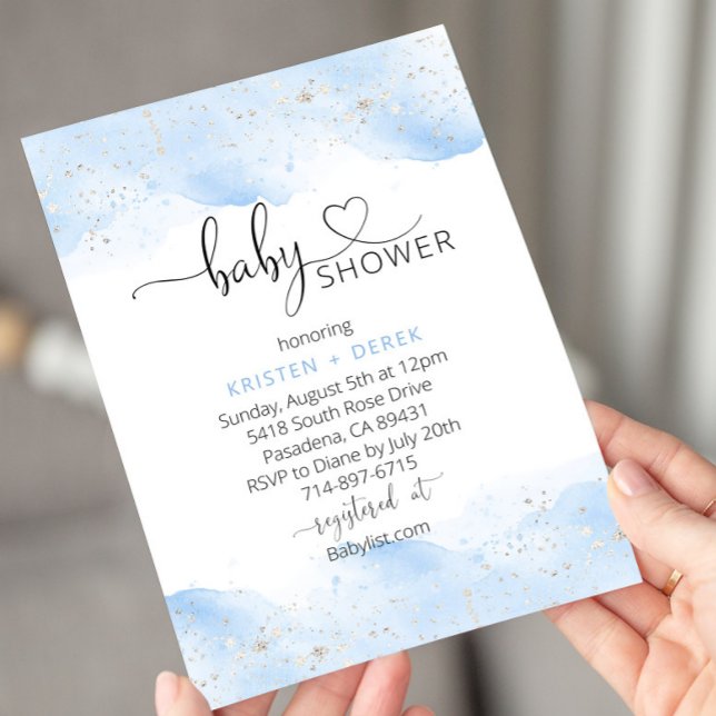 Silver and Blue Watercolor Baby Shower  Invitation (Creator Uploaded)