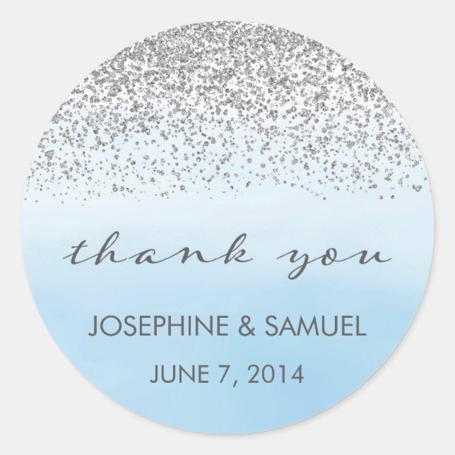 Silver and Blue Wedding Thank You Stickers (Front)