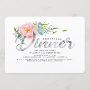 Silver and Blush Pink Florals Rehearsal Dinner Invitation