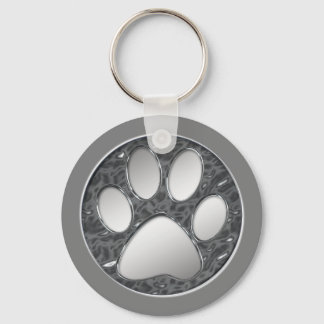 SILVER AND CHROME PAW PRINT KEY RING
