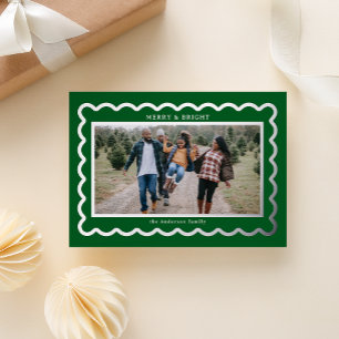 Silver and Dark Green Preppy Scallop Photo Frame