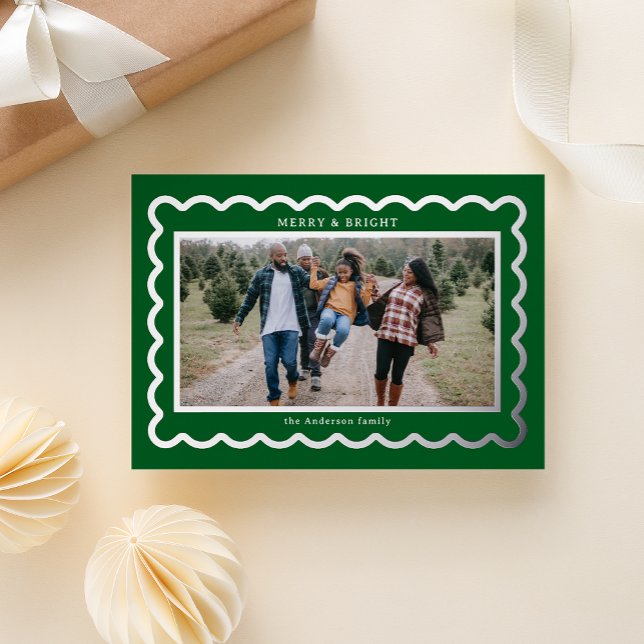 Silver and Dark Green Preppy Scallop Photo Frame (A scalloped metallic foil frame gives your photo a preppy Kate spade vibe on dark green)
