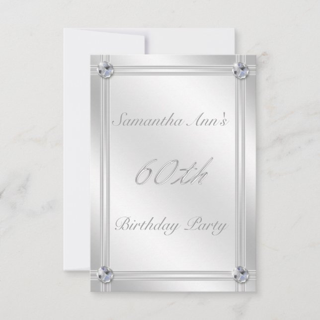 Silver and Diamond Effect 60th Birthday Party Invitation (Front)