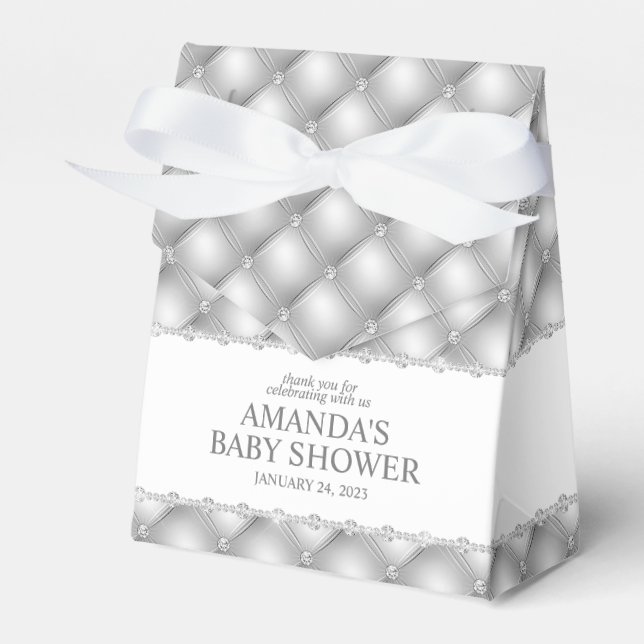Silver and Diamonds Tufted Glamour Favour Box (Front Side)