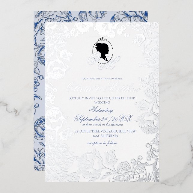  Silver and Dusty Blue Floral Elegant Wedding (Front/Back)