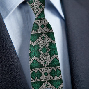 Silver and Emerald Formal Traditional Pattern Tie