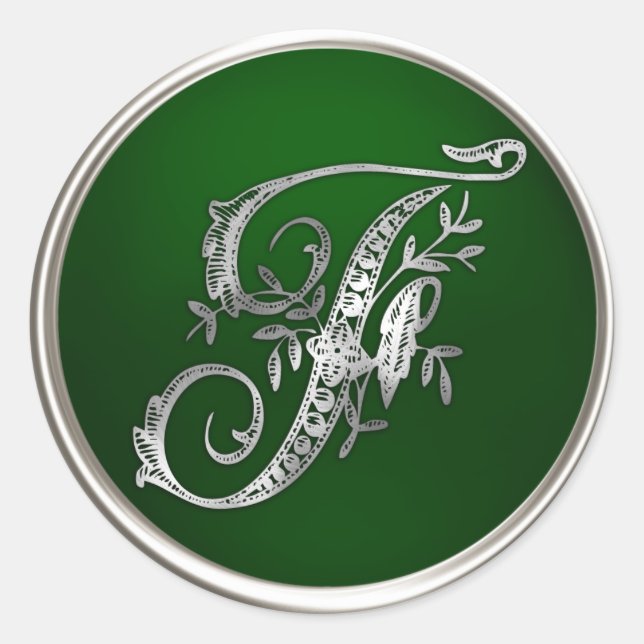 Silver and Emerald Monogram F Envelope Seal (Front)