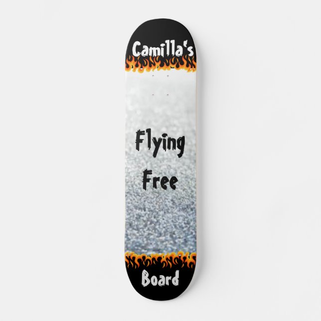 Silver and Flames Unique Personalised Name Skateboard (Front)