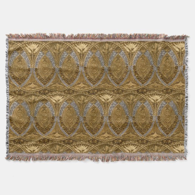 Silver And Gold Art Deco Pattern Throw Blanket (Front)