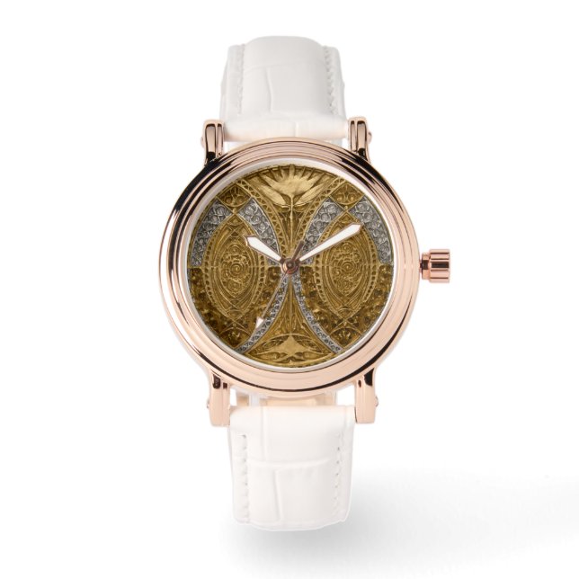 Silver And Gold Art Deco Pattern Watch (Front)