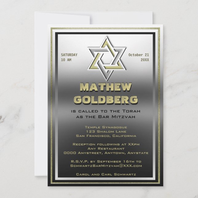 Silver and Gold Barmitzvah Invitation (Front)
