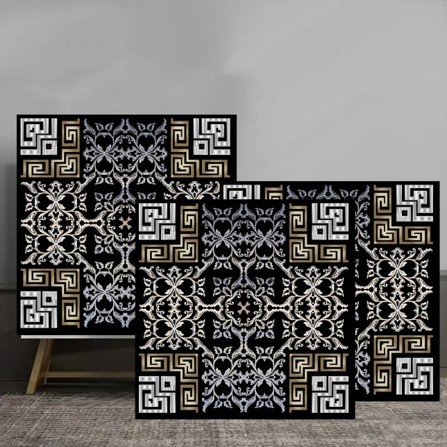 Silver and Gold Baroque Greek Ornamental Pattern Tile (Creator Uploaded)