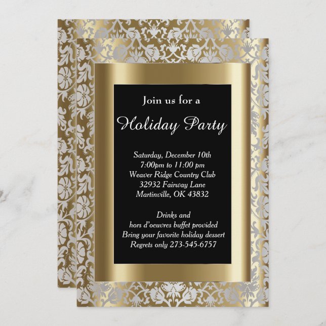 Silver and Gold Christmas Holiday Tree Invitation (Front/Back)