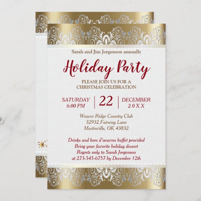 Silver and Gold Christmas Holiday Tree Invitation (Front/Back)