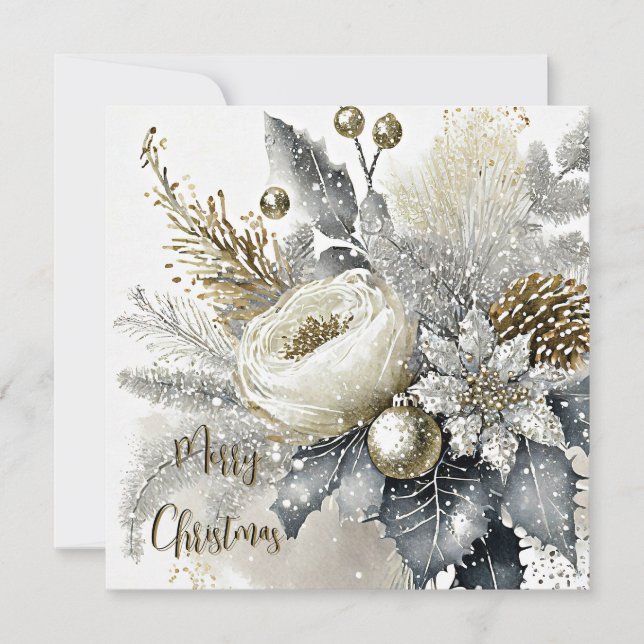 Silver and gold Christmas spray custom Holiday Card (Front)