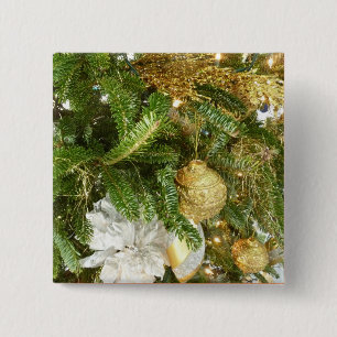 Silver and Gold Christmas Tree I Holiday 15 Cm Square Badge