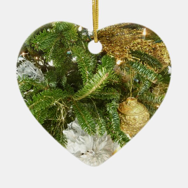 Silver and Gold Christmas Tree I Holiday Ceramic Tree Decoration (Front)