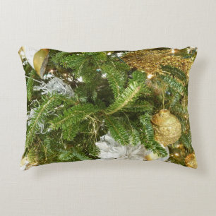 Silver and Gold Christmas Tree I Holiday Decorative Cushion