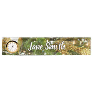 Silver and Gold Christmas Tree I Holiday Nameplate
