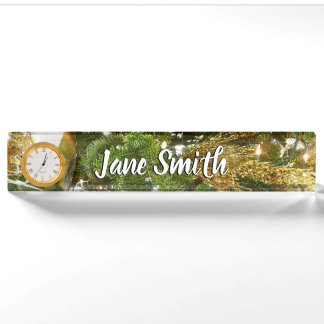 Silver and Gold Christmas Tree I Holiday Nameplate