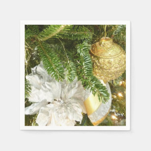 Silver and Gold Christmas Tree I Holiday Napkin