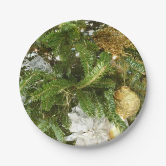 Silver and Gold Christmas Tree I Holiday Paper Plate