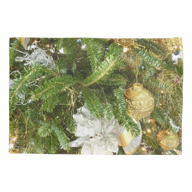Silver and Gold Christmas Tree I Holiday Pillowcase (Back)