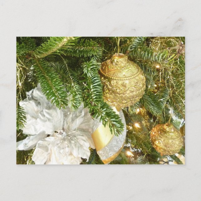 Silver and Gold Christmas Tree I Holiday Postcard (Front)