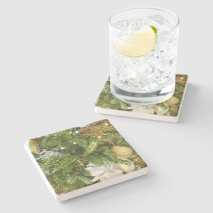Silver and Gold Christmas Tree I Holiday Stone Coaster