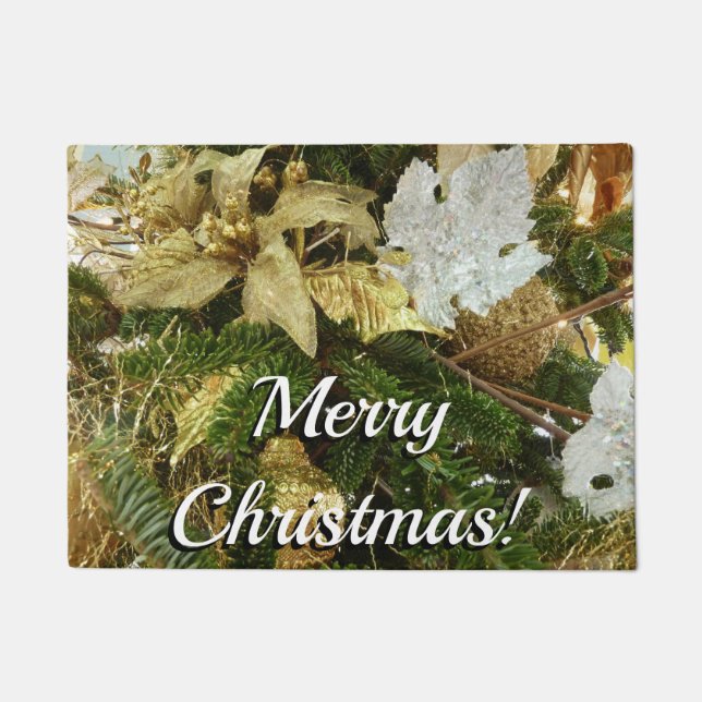 Silver and Gold Christmas Tree II Holiday Doormat (Front)