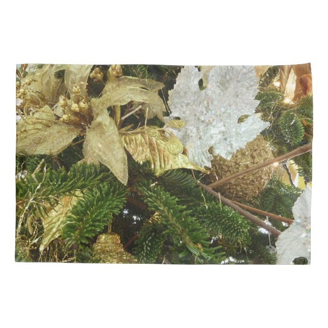 Silver and Gold Christmas Tree II Holiday Pillowcase (Back)