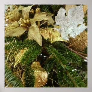 Silver and Gold Christmas Tree II Holiday Poster